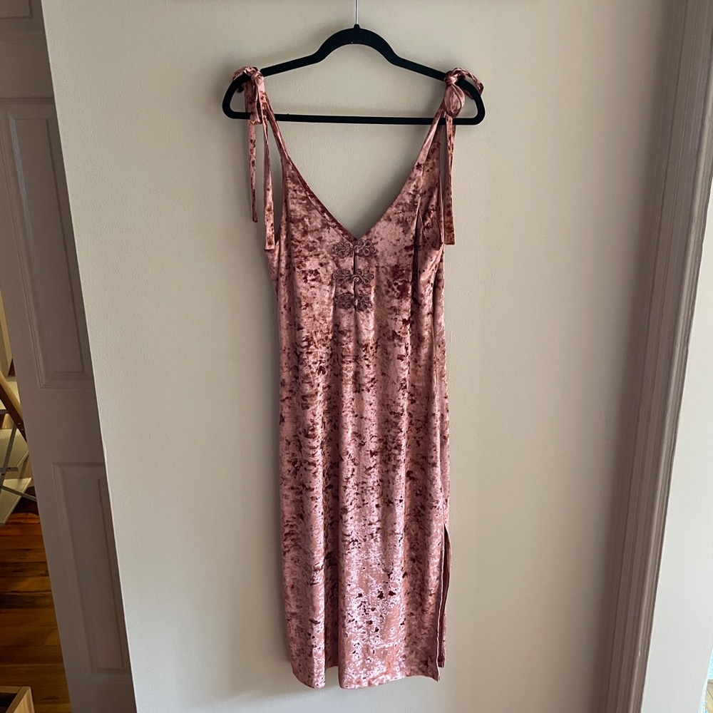 Vintage Pink Crushed Velvet Midi Dress